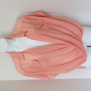 Coral Semi-sheer Crepe Chiffon Blouse. Size L. NWT.